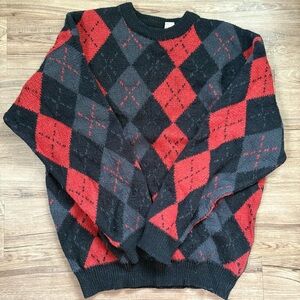 Argyle Pattern Red and Black Men's Sweater